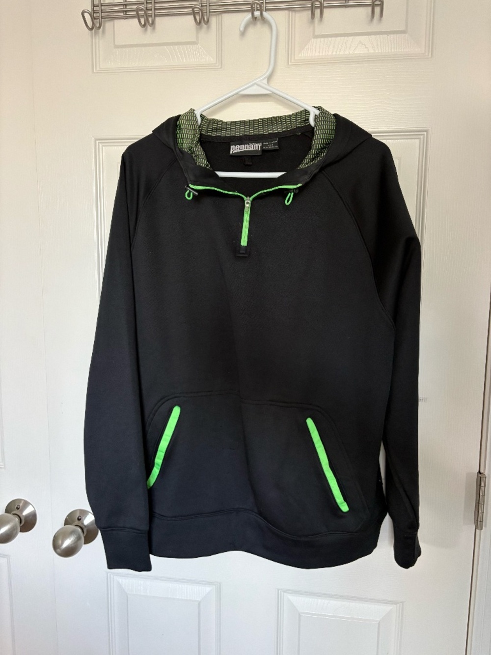 Pennant Black & Neon Green Quarter-Zip Hoodie
